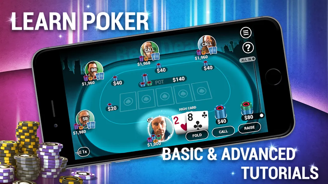 Learn How To Play Texas Poker [MOD: бесконечные фишки и подсказки] Screenshot 1
