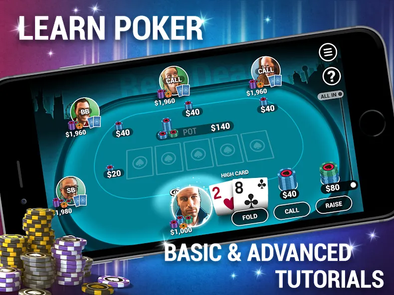 Learn How To Play Texas Poker [MOD: бесконечные фишки и подсказки] Screenshot 5