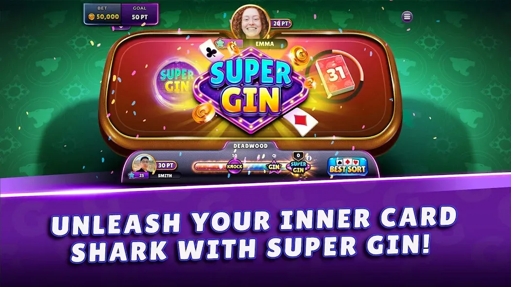 Gin Rummy Super - Card Game [MOD: безлимитные монеты и открытые функции] Screenshot 1