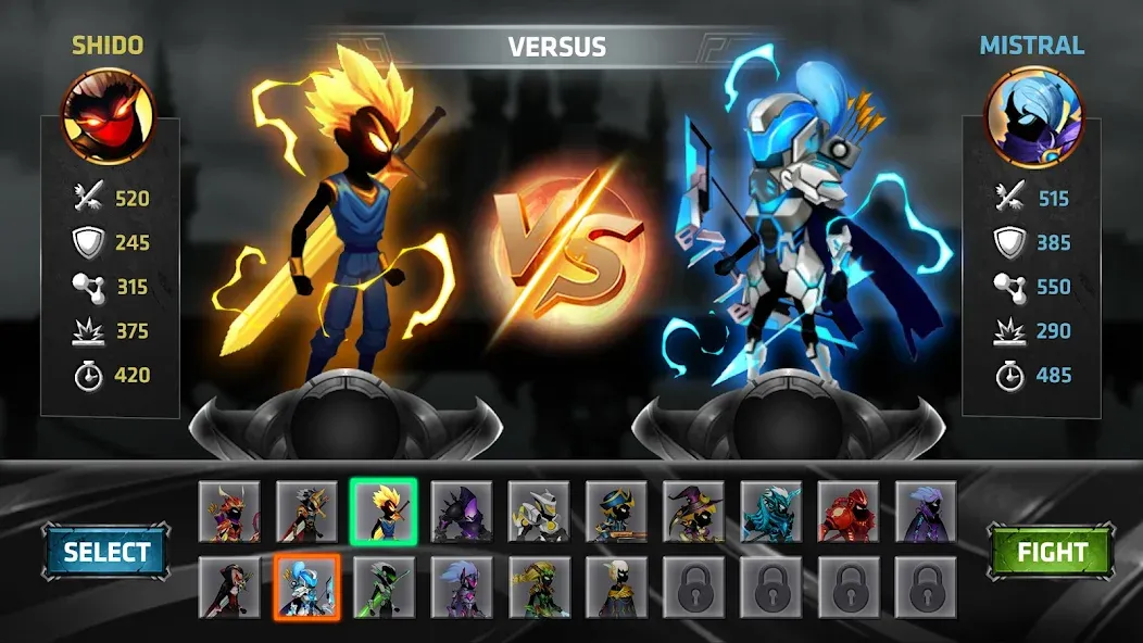 Stickman Legends Offline Games [MOD: безлимитные деньги и мощное оружие] Screenshot 2
