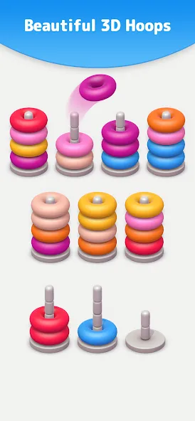 Color Sort 3D — Hoop Stack [MOD: без рекламы и все уровни открыты] Screenshot 1