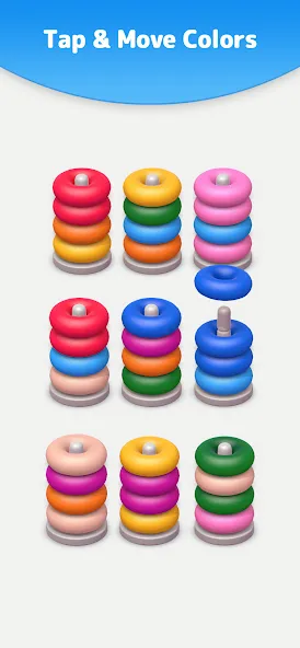 Color Sort 3D — Hoop Stack [MOD: без рекламы и все уровни открыты] Screenshot 3