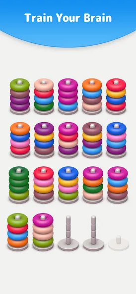 Color Sort 3D — Hoop Stack [MOD: без рекламы и все уровни открыты] Screenshot 5