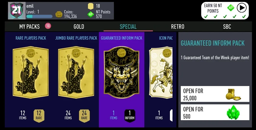 NT 21 Draft + Pack Opener [MOD: безлимитные деньги и паки открыты] Screenshot 1