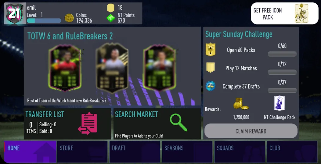 NT 21 Draft + Pack Opener [MOD: безлимитные деньги и паки открыты] Screenshot 4
