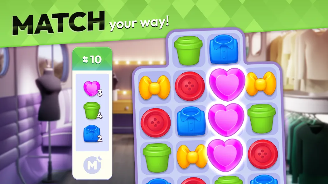 Makeover Match - Fashion Game [MOD: безлимитные монеты и энергия] Screenshot 5