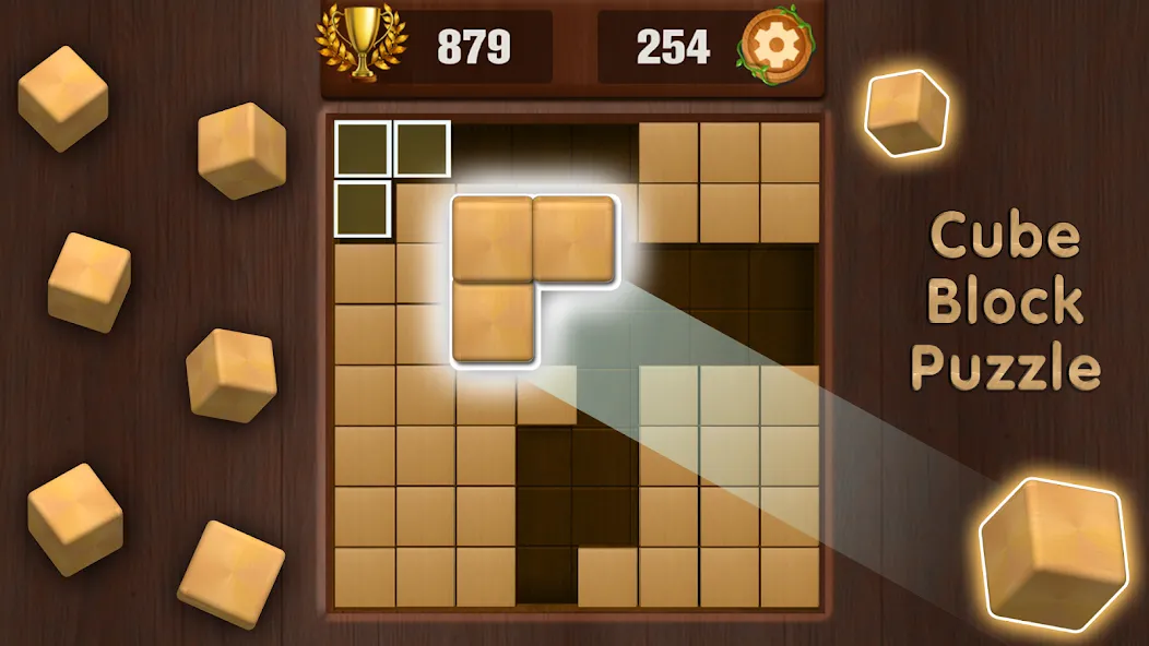 Wooden Cube Block Puzzle [MOD: без рекламы и бесконечные подсказки] Screenshot 1