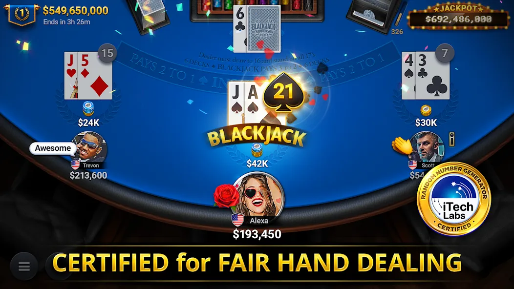 Blackjack Championship [MOD: безлимитные фишки и открытые столы] Screenshot 1