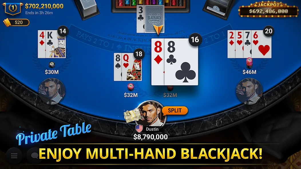 Blackjack Championship [MOD: безлимитные фишки и открытые столы] Screenshot 5