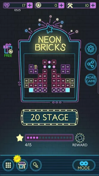 Neon bricks [MOD: неонные блоки и бесконечные жизни] Screenshot 1
