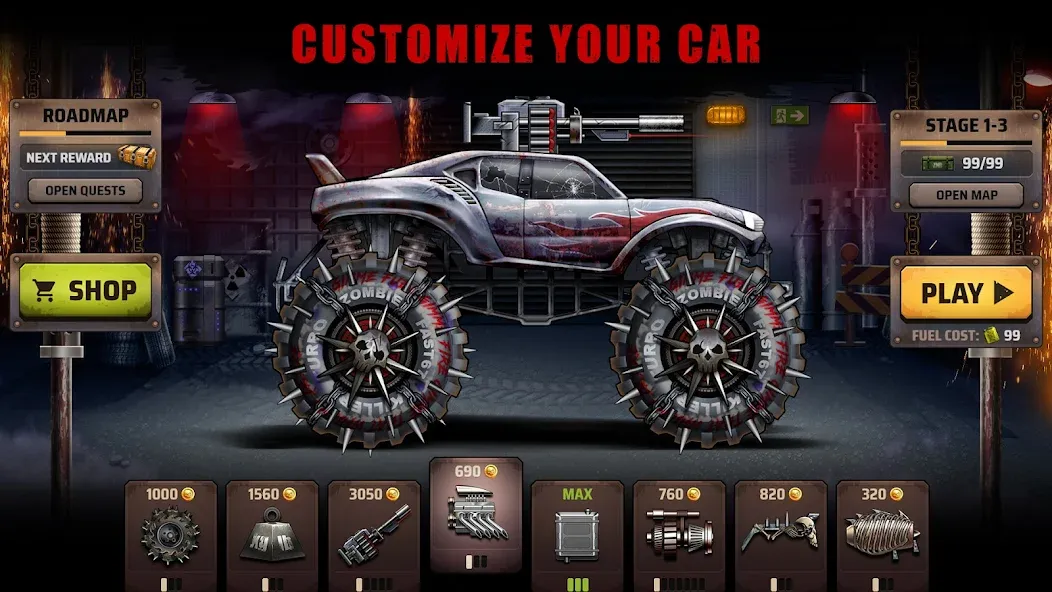 Zombie Hill Racing: Earn Climb [MOD: безлимитные деньги и топливо] Screenshot 1